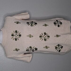 J.Crew Cream Green Jeweled Short Sleeve Medallion Sweatshirt Boho XS